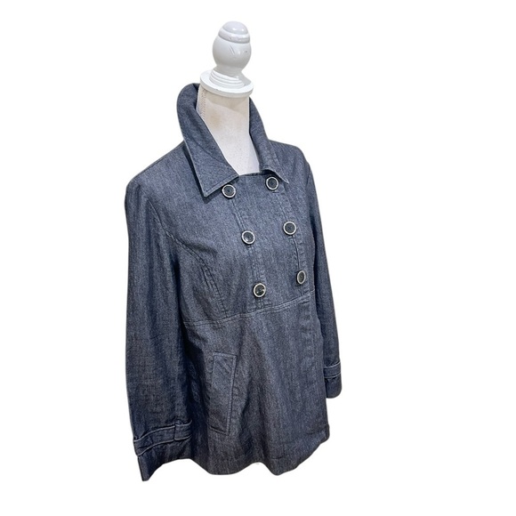 Sandro Gray Double-Breasted lightweight denim jean Jacket front pockets large - Picture 2 of 9